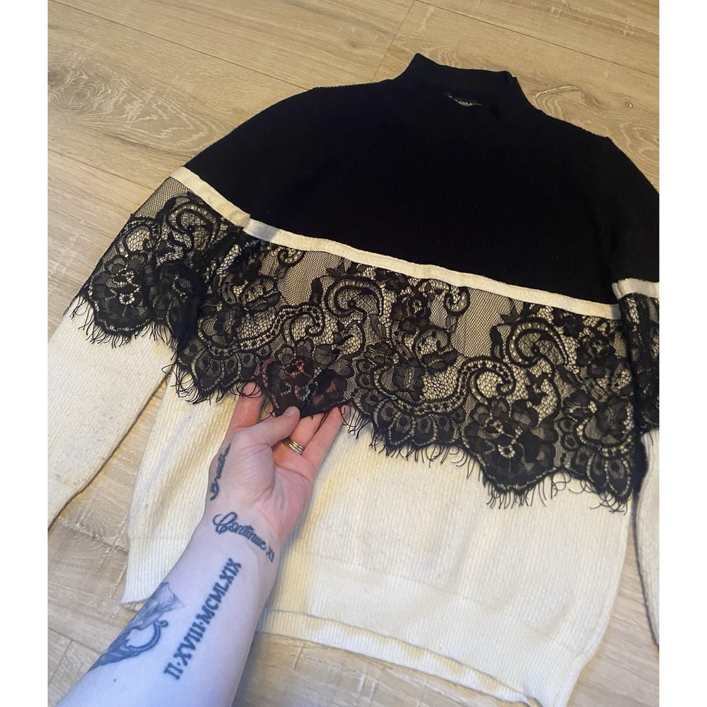 Dolce & Gabbana Black White Lace Panel Knit Sweater Women's Made In Italy - Picture 2 of 7